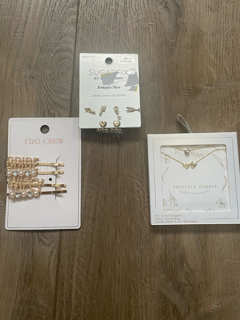 NWT Gold Bridal Hairpins & Dainty Necklace Set Together Always' bride earrings